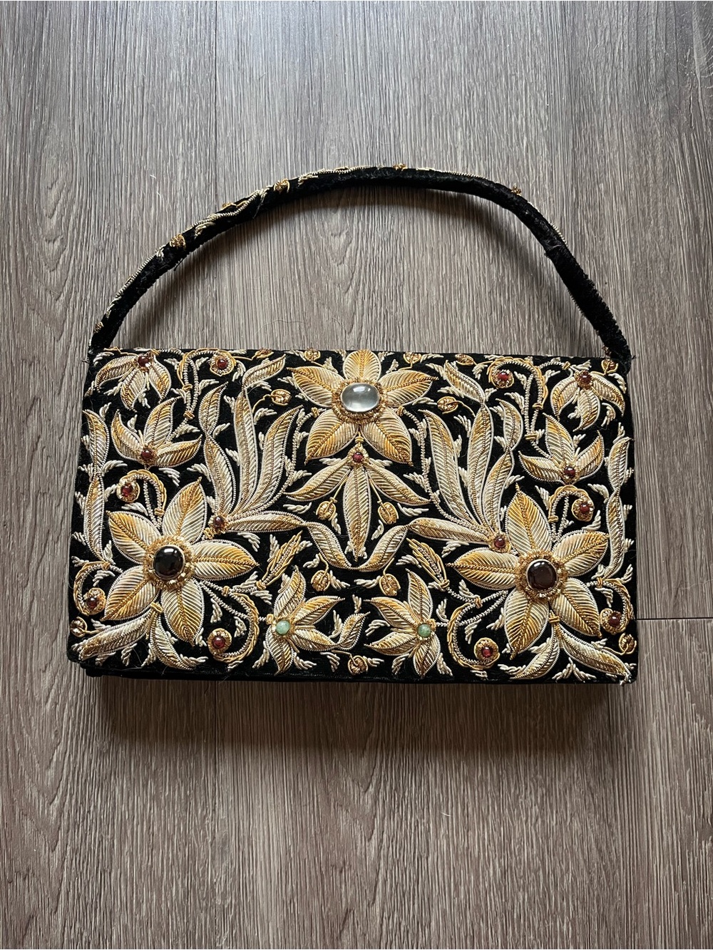 vintage handcrafted Zardozi embroidered black velvet evening bag
